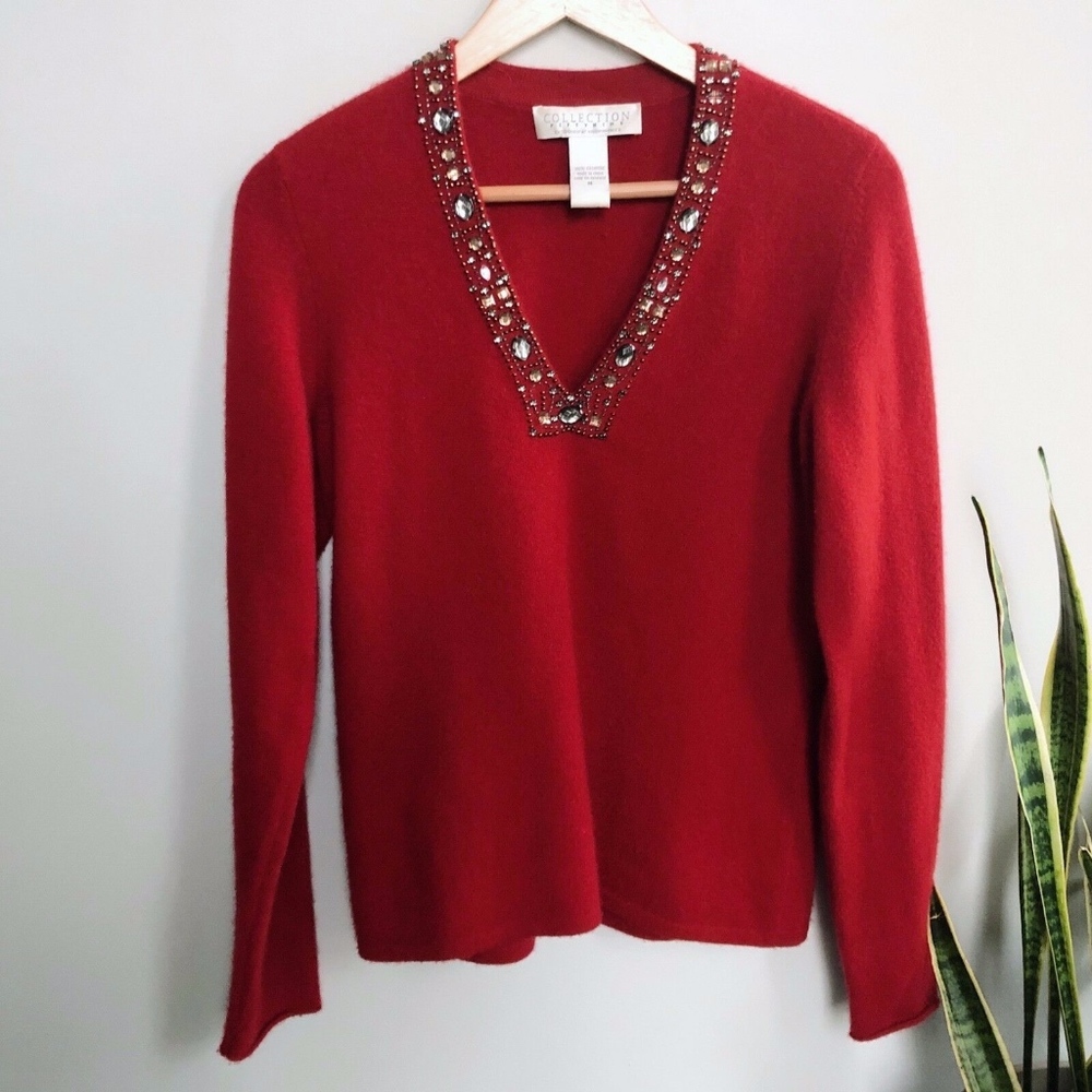Collection Fiftynine Cashmere Vneck Beaded Sweater